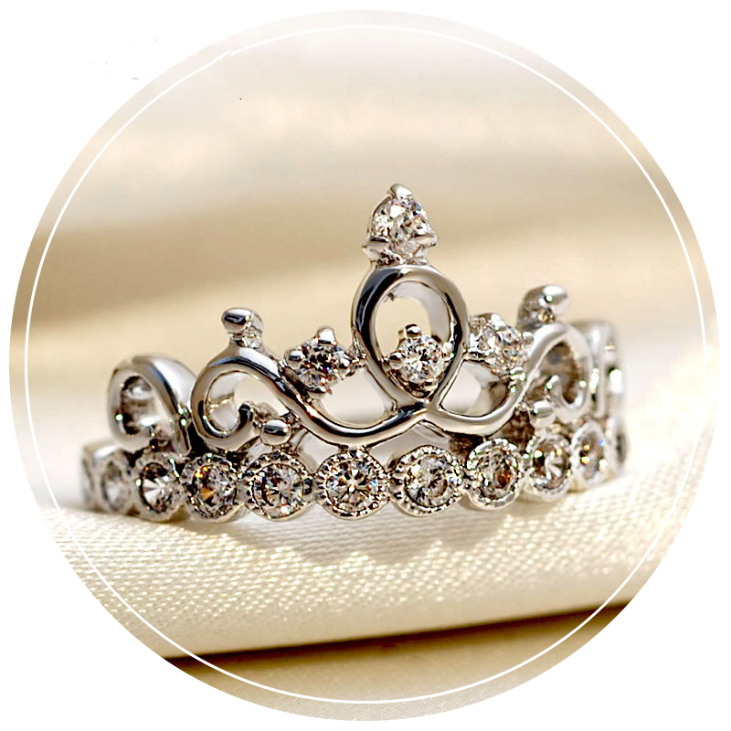 925 Sterling Silver Crown Shape CZ Inlaid Womens Cocktail Princess Ring